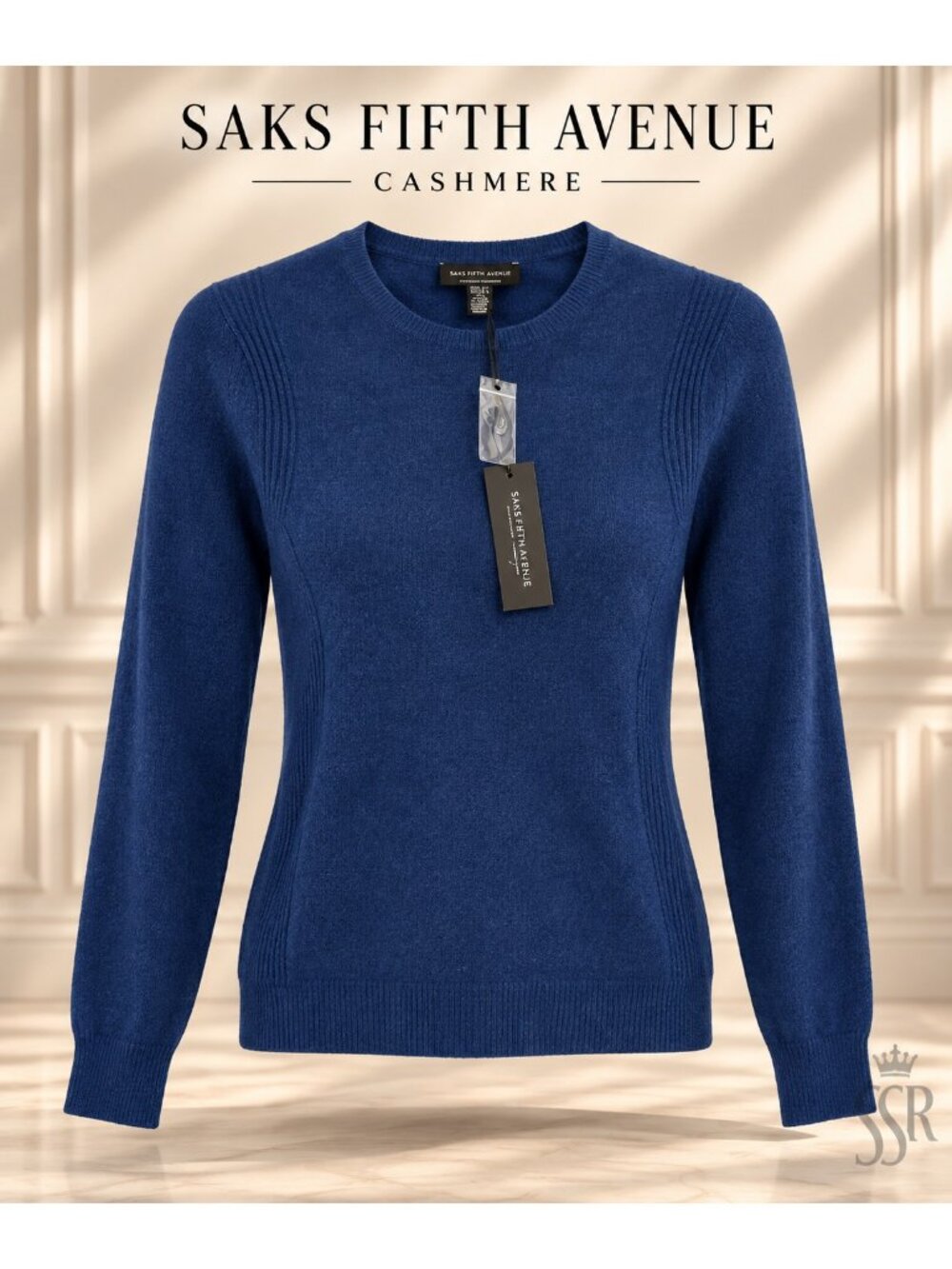 Saks Fifth Avenue 100% Cashmere Blue Crewneck Sweater Women’s XS NWT